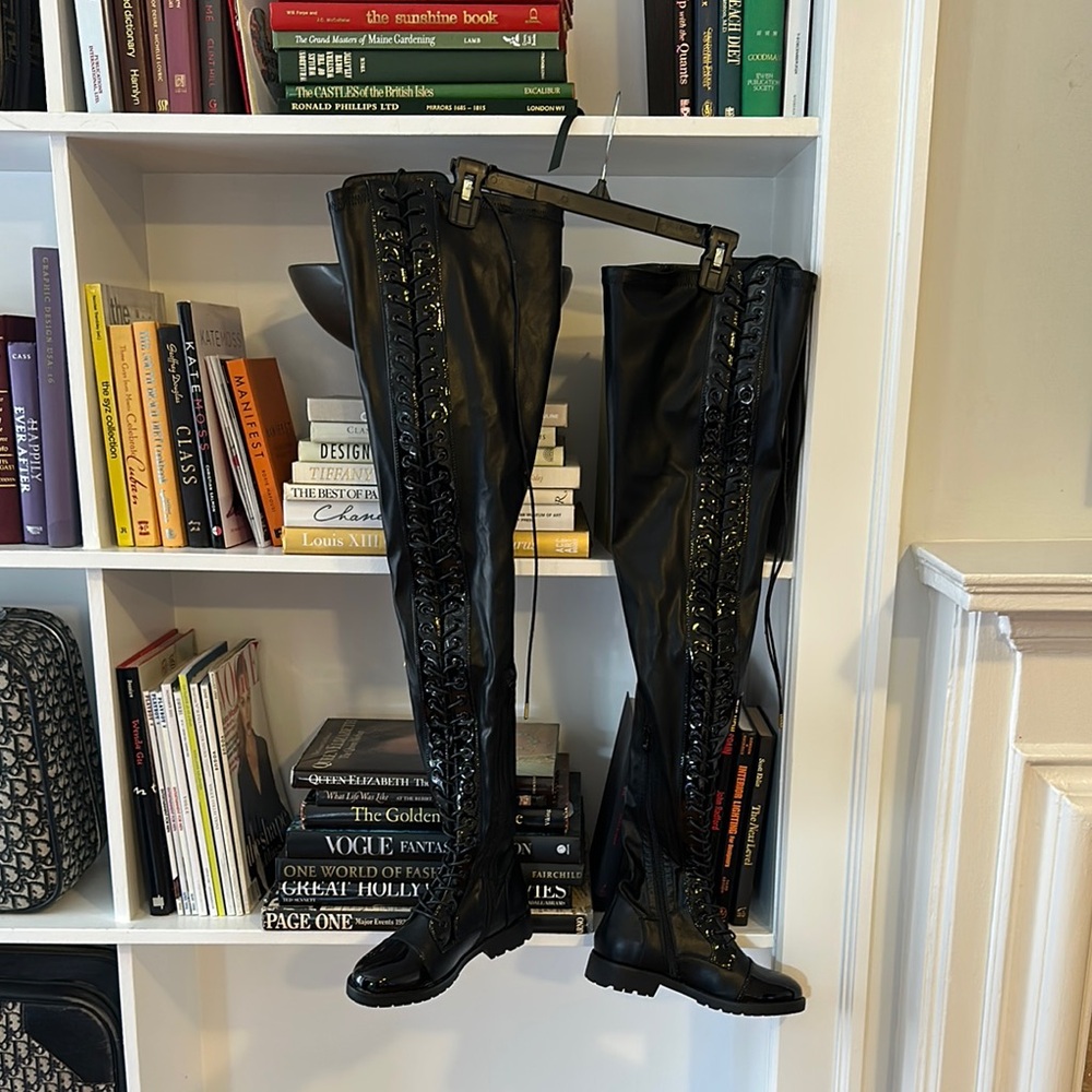 Black Over-the-Knee Lace-Up Boots